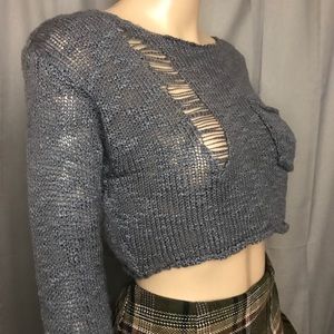 UO Distressed Loose Knit Crop Long Sleeve Sweater